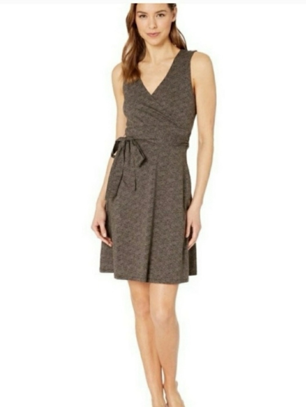 Toad&Co Cue Wrap Dress Brown Blue Geometric Sleeveless Sz Large